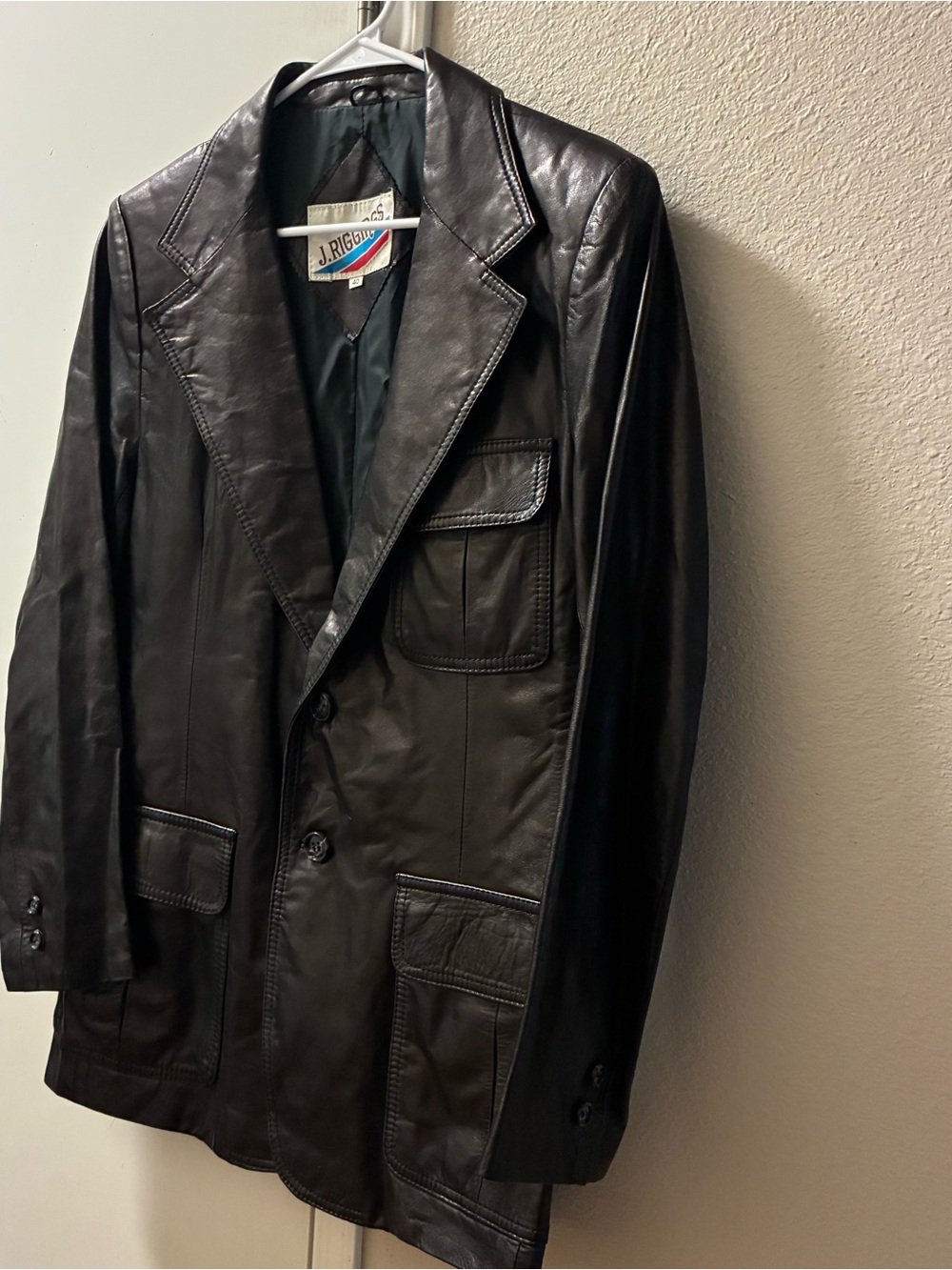 J. Higgins Vintage Black Leather Blazer/Pea Coat Men’s 40 Medium
